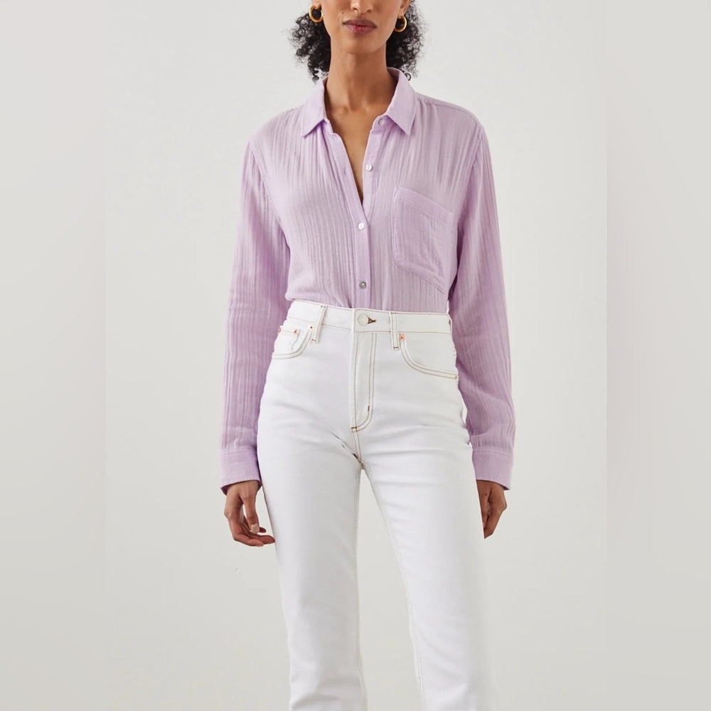 NWT $168 Rails Ellis Gauze Button Down Shirt Women L Orchid Purple Pastel Cotton
